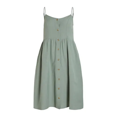 Vila , Green Cotton Button-Front Strappy Dress ,Green female, Sizes: