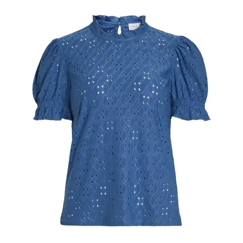 Vila , Light Blue Printed Short Sleeve Blouse ,Blue female, Sizes: