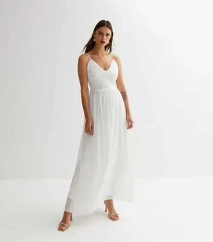 VILA Off White Lace V Neck Strappy Maxi Dress New Look