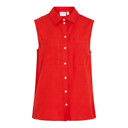 Vila , Red Sleeveless Button-Up Shirt ,Red female, Sizes: