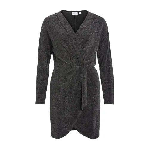 Vila , V-Neck Midi Dress - Fall/Winter Collection ,Gray female, Sizes: