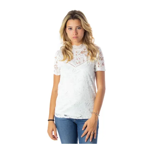Vila , Vistasia Lace T-Shirt ,White female, Sizes: