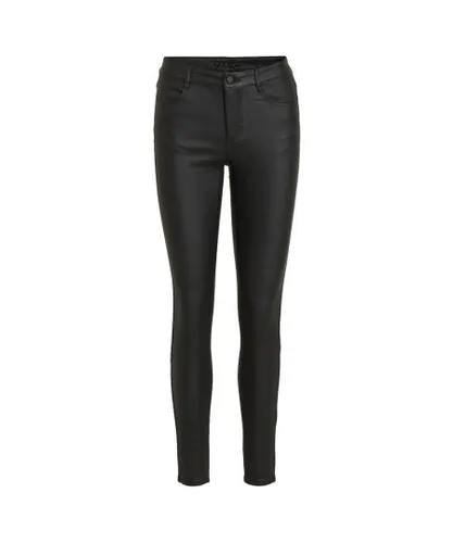 Vila Womens Leather Look Trousers - Black Viscose