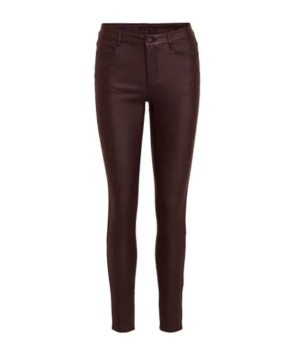 Vila Womens Leather Look Trousers - Burgundy Viscose