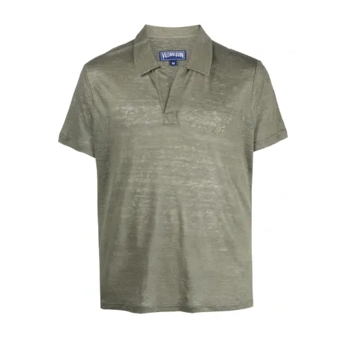 Vilebrequin , &Pyramid& buttonless linen polo shirt ,Green male, Sizes: