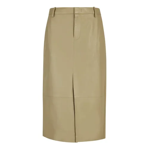 Vince , Beige Leather Pencil Skirt ,Beige female, Sizes: