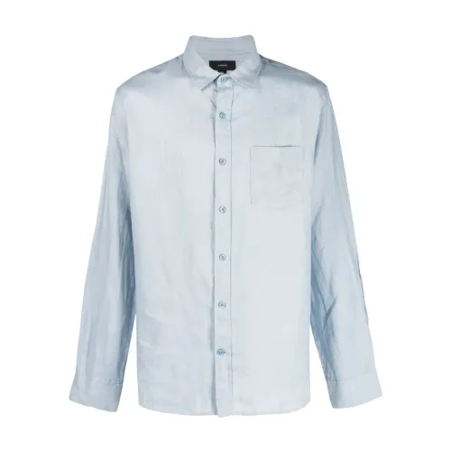 Vince , Blue Linen Casual Long Sleeve Shirt ,Blue male, Sizes:
