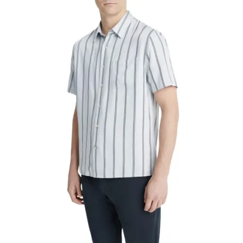 Vince , Classic Stripe Short-Sleeve Shirt ,Blue male, Sizes: