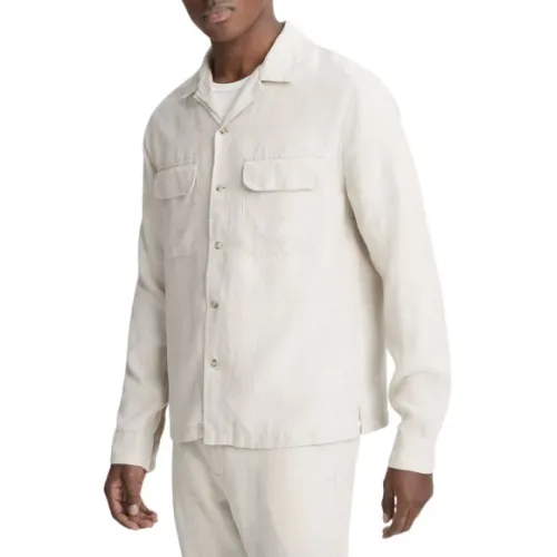 Vince , Vince Hemp Camp-Collar Long-Sleeve Shirt ,Beige male, Sizes: