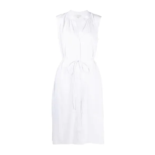 Vince , White Shirred Band Collar Midi Dress ,White female, Sizes: