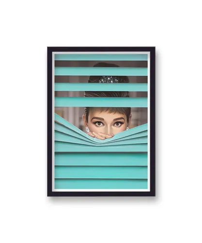 Vintage Photography Archive Audrey Hepburn Peering Through Tiffany Coloured Blinds - Black Wood - One