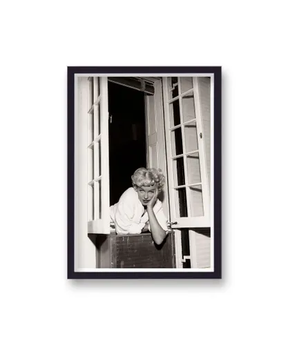 Vintage Photography Archive Marilyn Monroe Leaning From Window Hand on Cheek - Black Wood - One