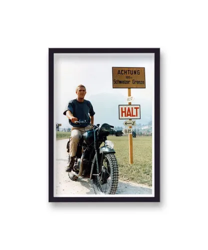 Vintage Photography Archive Steve McQueen Icinic Pose On Motorbike The Great Escape Colour - Black Wood - One