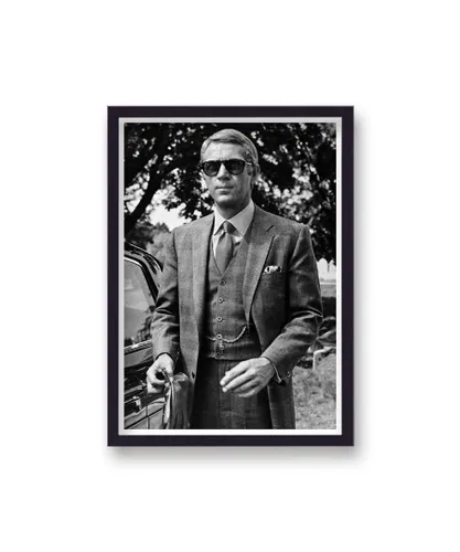 Vintage Photography Archive Steve McQueen Three Piece Suit Persol Sunglasses The Thomas Crown Affair B&W - Black Wood - One
