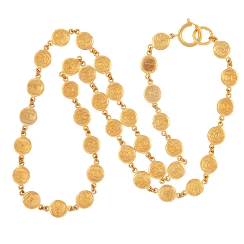 Vintage Yellow Gold Plated Chanel Coin Necklace