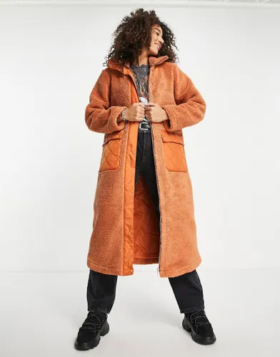 Violet Romance longline borg coat in rust-Orange
