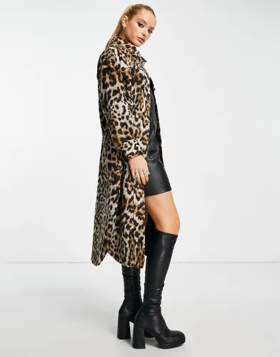 Violet Romance longline jacket in leopard print-Brown