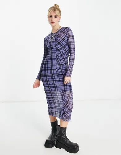 Violet Romance mesh midi dress in grid print-Multi