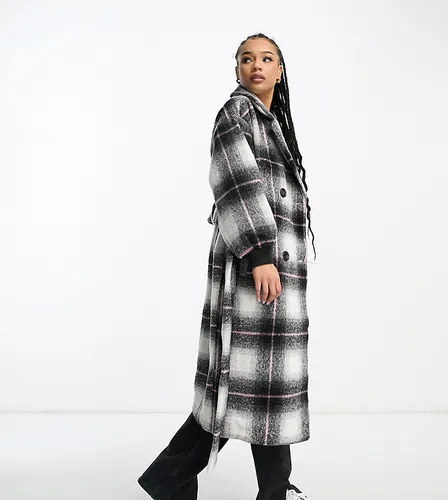 Violet Romance Petite belted coat in black and white check