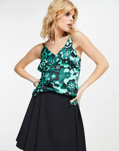 Violet Romance satin cami top co-ord in green floral print