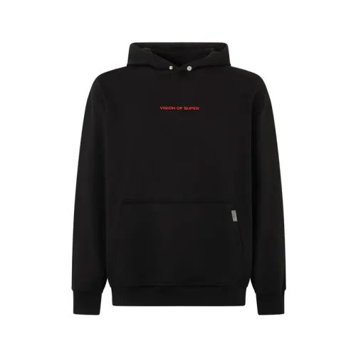 Vision OF Super , Black Cotton Hoodie with Logo Print ,Black male, Sizes:
