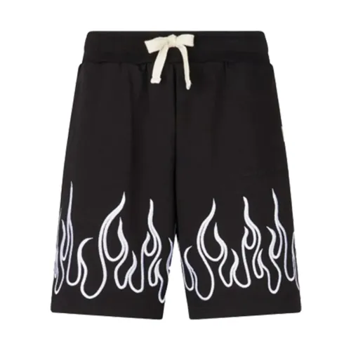 Vision OF Super , Black Shorts with White Flames ,Black male, Sizes: