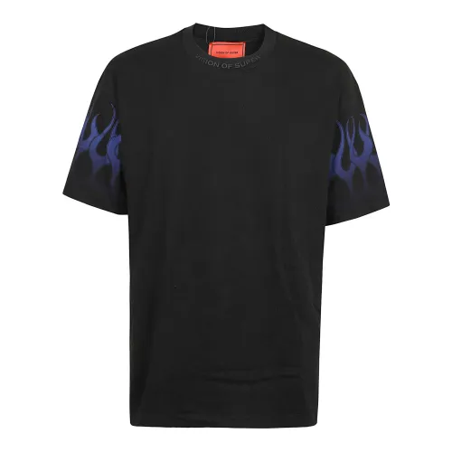 Vision OF Super , Black Tshirt With Blue Flames ,Black male, Sizes: