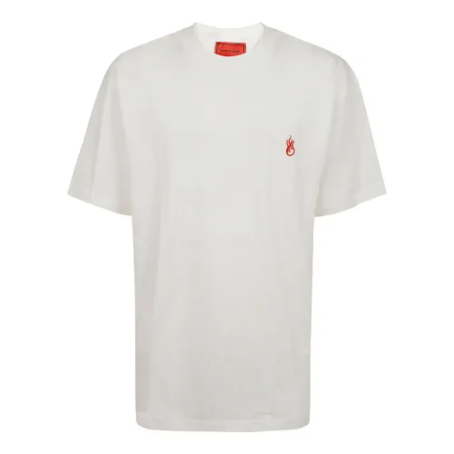 Vision OF Super , Flames Logo White T-Shirt Metal Label ,White male, Sizes: