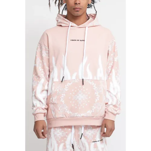 Vision OF Super , Hoodie With Bandana Print ,Pink male, Sizes: