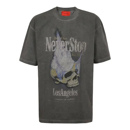 Vision OF Super , Stone Wash T-Shirt with Distressed Finish ,Gray male, Sizes: