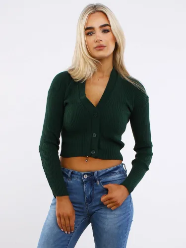 Vivichi Green Knitted Cropped Cardigan