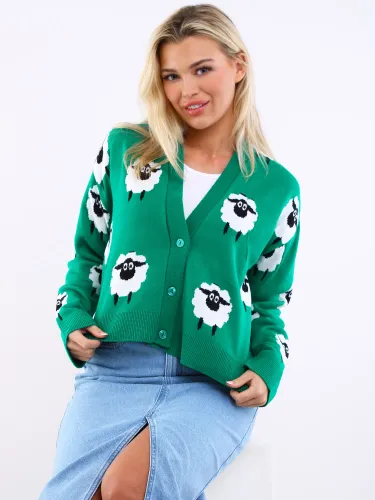 Vivichi Green Sheep Print Knitted Cardigan