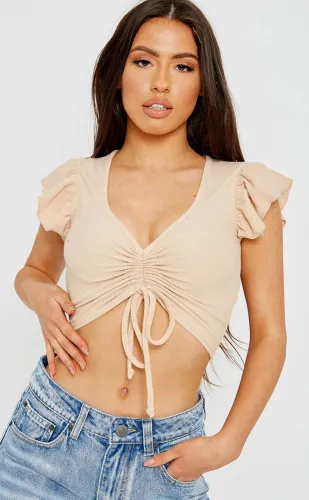 Vivichi Nude Zaira Ruched Front Ribbed Crop Top