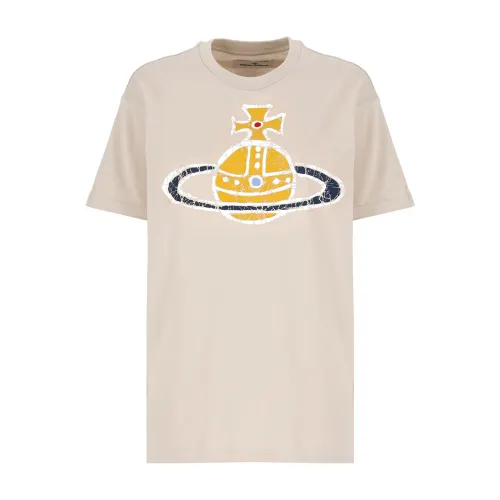 Vivienne Westwood , Beige Cotton T-shirt with Orb Print ,Beige female, Sizes: