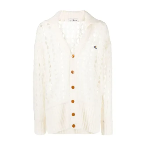 Vivienne Westwood , Beige Sweater with Embroidered Logo and Button Closure ,Beige male, Sizes: