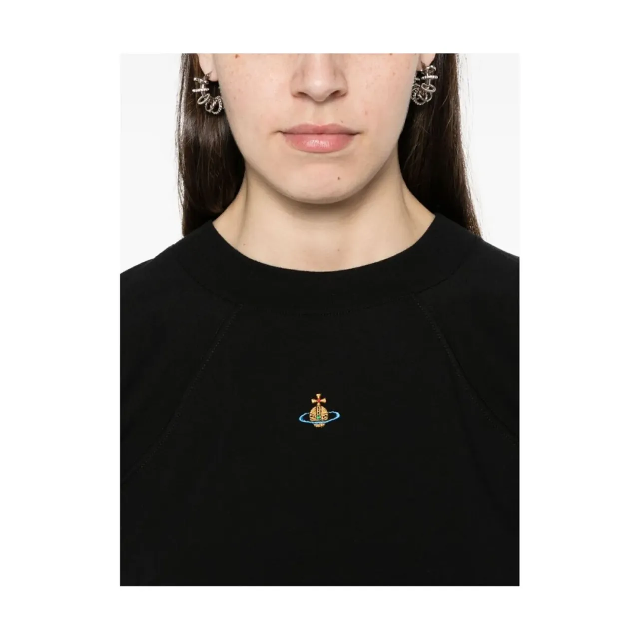 Vivienne Westwood , Black Cotton Crew Neck T-shirt with Signature Orb Logo ,Black female, Sizes: