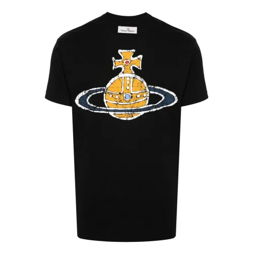 Vivienne Westwood , Black Cotton T-shirt with Orb Logo ,Black male, Sizes: