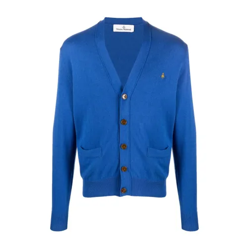 Vivienne Westwood , Blue Cotton-Cashmere Blend Sweater with Signature Orb Logo ,Blue male, Sizes: