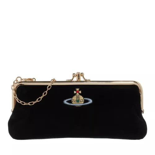 Vivienne Westwood Crossbody Bags - Embroidered Orb Double Frame Purse With Chain - black - Crossbody Bags for ladies