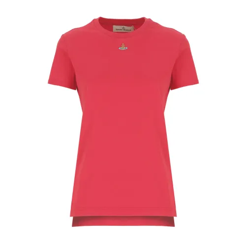 Vivienne Westwood , Red Cotton T-shirt with Orb Detail ,Red female, Sizes: