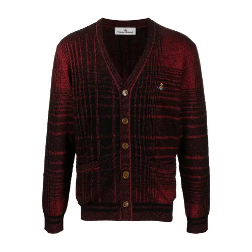 Vivienne Westwood , Red Madras Check Cardigan with Signature Logo Embroidery ,Red male, Sizes: