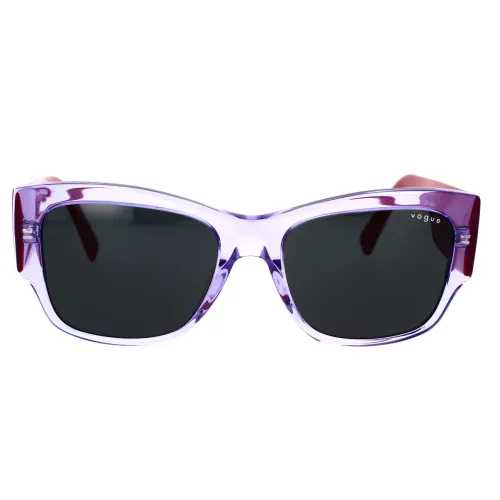 Vogue , Transparent Square Sunglasses with Dark Grey Lenses ,Purple female, Sizes: