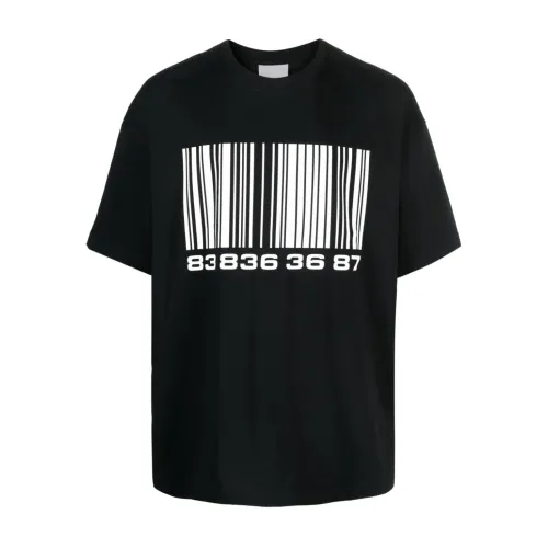 Vtmnts , Printed Black T-shirt with Logo Print ,Black male, Sizes: