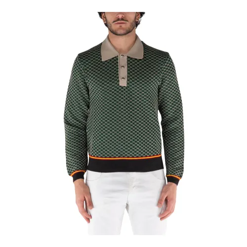 Wales Bonner , Knit Polo Shirt Valley Model ,Green male, Sizes: