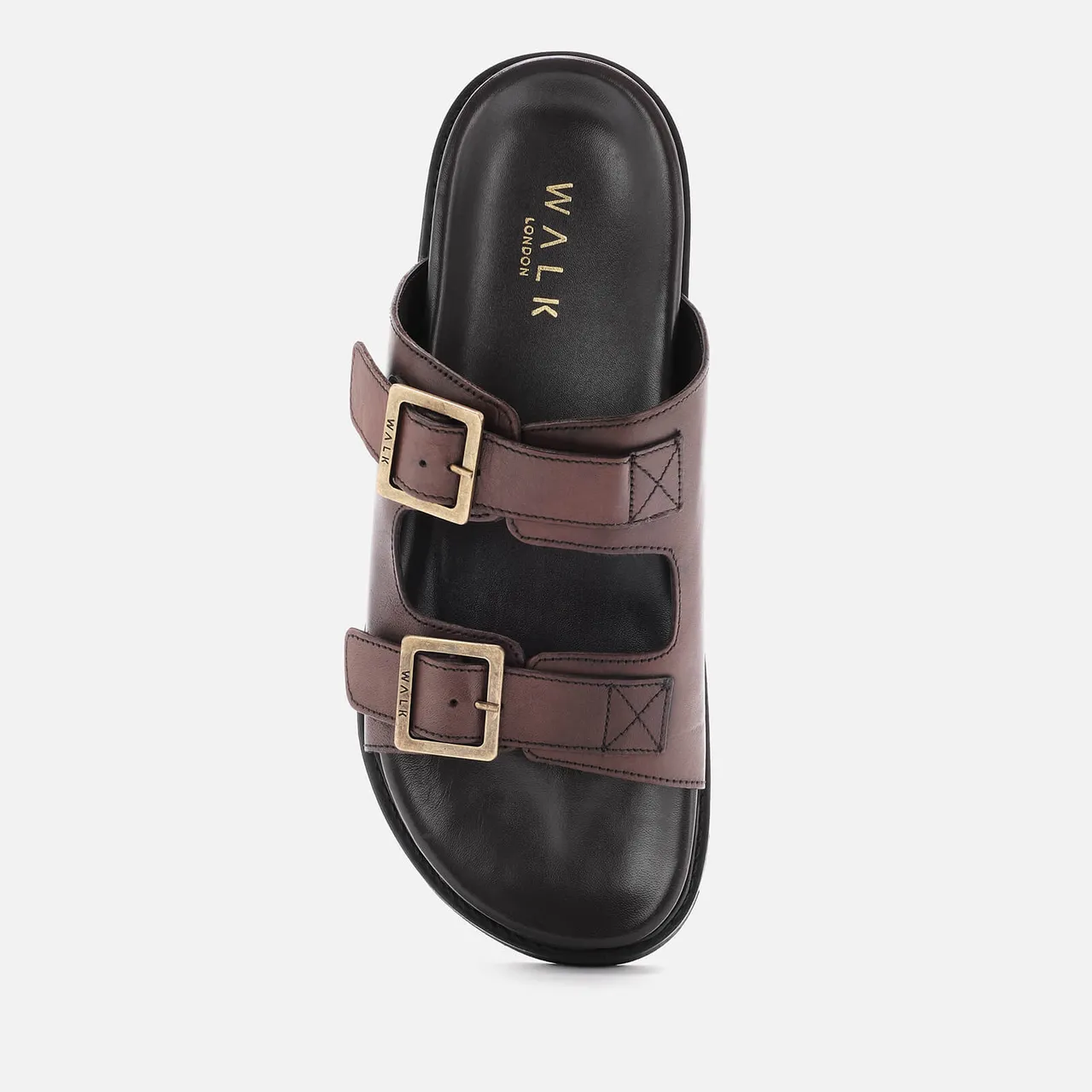 Walk London Men's Jaws Leather Double Strap Sandals - Brown - UK