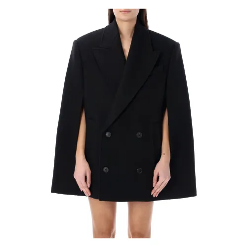 Wardrobe.nyc , Black Double-Breasted Cape Outerwear ,Black female, Sizes: