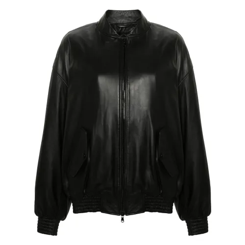 Wardrobe.nyc , Black Leather Bomber Jacket ,Black female, Sizes: