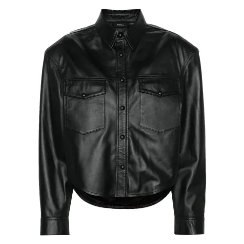 Wardrobe.nyc , Black Leather Shirt Jacket ,Black female, Sizes: