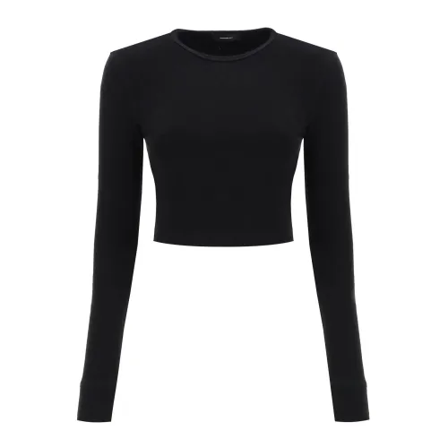 Wardrobe.nyc , Hailey Bieber Long-Sleeved Cropped T-Shirt ,Black female, Sizes: