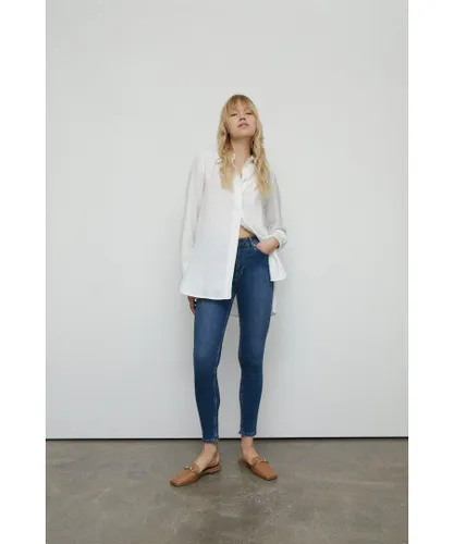 Warehouse Womens 98s Denim Mid Rise Skinny Jean - Blue Cotton
